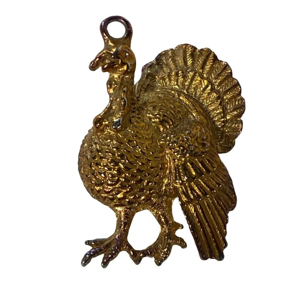VTG Turkey Gold-Coppertone w/Iridescence Thanksgiving Necklace Pendant-No Chain - Picture 3 of 8